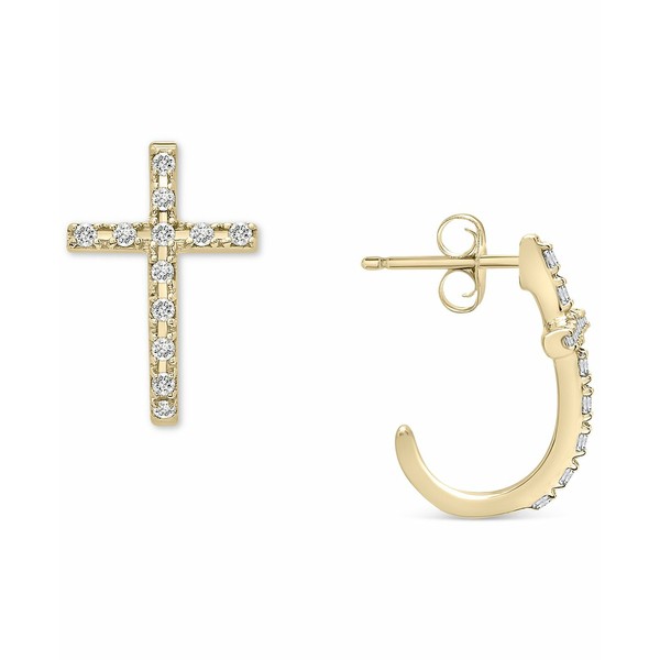 ラップド レディース ピアス＆イヤリング アクセサリー Diamond Cross Earrings (1/8 ct. t.w.) in 14k White or Yellow Gold, Created