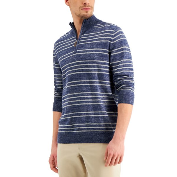 最安 クラブルーム メンズ ニット セーター アウター Men S Low Tide Striped Quarter Zip Sweater Created For Macy S Navy Stone 超大特価 Iacymperu Org