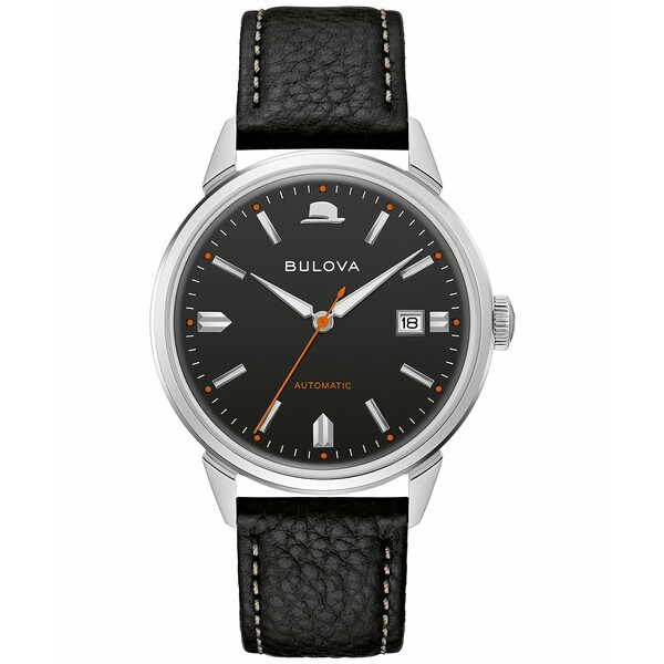 ブロバ メンズ 腕時計 アクセサリー Men's Frank Sinatra Summer Wind Automatic Black Leather Strap Watch 40mm Black