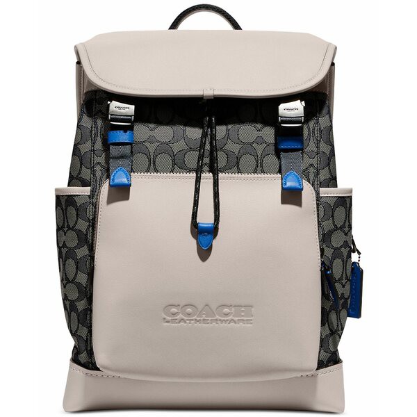 コーチ メンズ バックパック・リュックサック バッグ Men's League Signature Jacquard Flap Backpack Steam/Charcoal/Blue