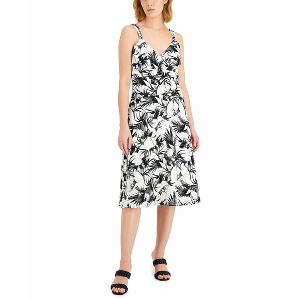 ダナキャラン レディース ワンピース トップス Printed Surplice Sleeveless Dress Palm Combo