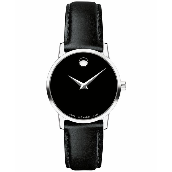 モバド レディース 腕時計 アクセサリー Women's Swiss Museum Classic Black Leather Strap Watch 28mm Black/Silver Black