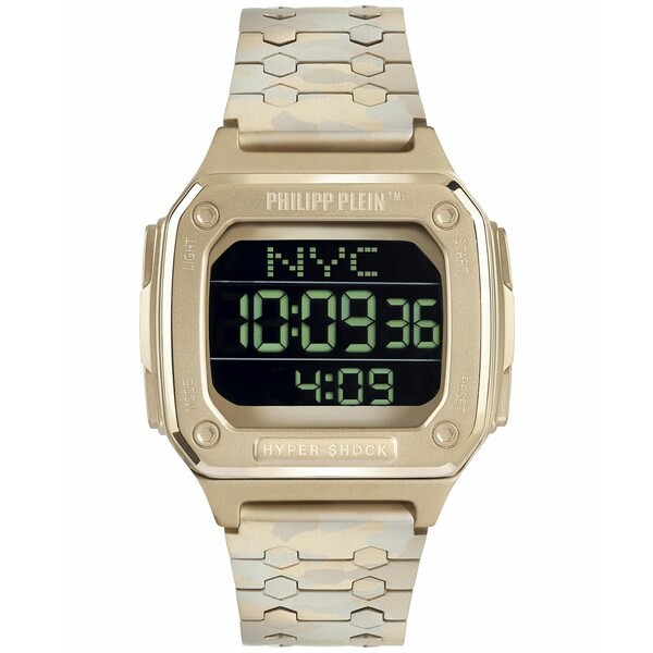 フィリッププレイン メンズ 腕時計 アクセサリー Men's Digital Hyper Shock Camouflage Stainless Steel Bracelet Watch 44mm Gold-Tone