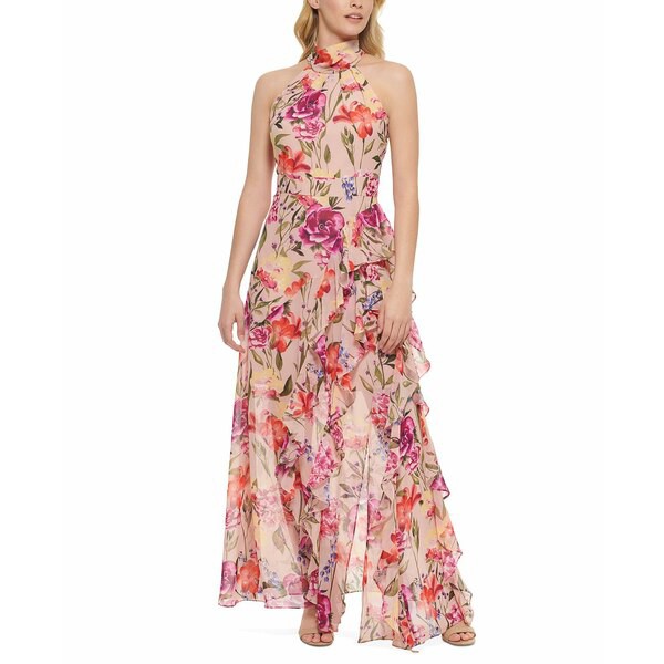 エリザジェイ レディース ワンピース トップス Women's Floral-Print Halter Maxi Dress Blush