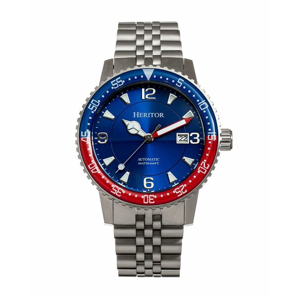 ヘリトール レディース 腕時計 アクセサリー Women's Automatic Dominic Silver-tone Stainless Steel Bracelet Watch, 45mm Red and Blu