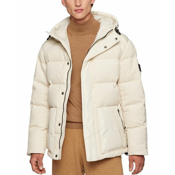 ヒューゴボス メンズ ジャケット＆ブルゾン アウター BOSS Men's Relaxed-Fit Puffer Jacket Open White