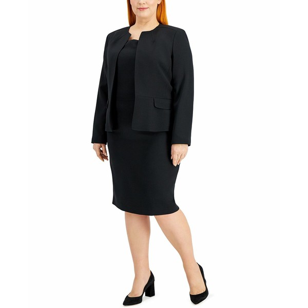 ル スーツ レディース ワンピース トップス Plus Size Cardigan Jacket & Sheath Dress Black