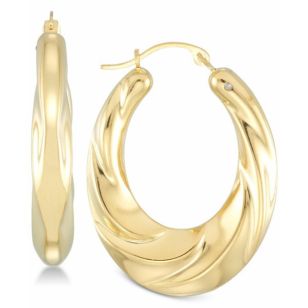 シグネチャー ゴールド レディース ピアス＆イヤリング アクセサリー Diamond Accent Textured Hoop Earrings in 14k Gold Over Resin, C