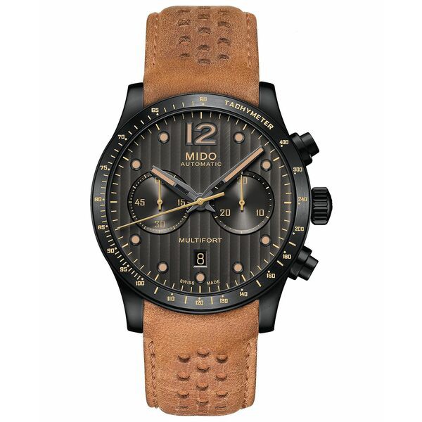 ミド メンズ 腕時計 アクセサリー Men's Swiss Automatic Multifort Brown Leather Strap Watch 44mm Brown