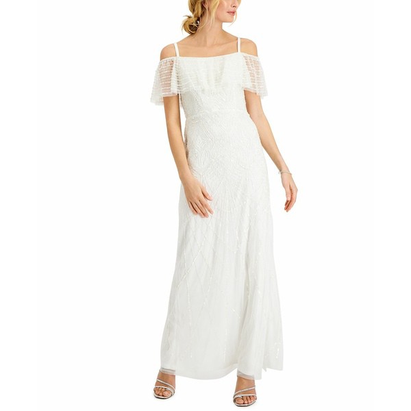 アドリアナ パペル レディース ワンピース トップス Women's Beaded Cold-Shoulder Gown Ivory