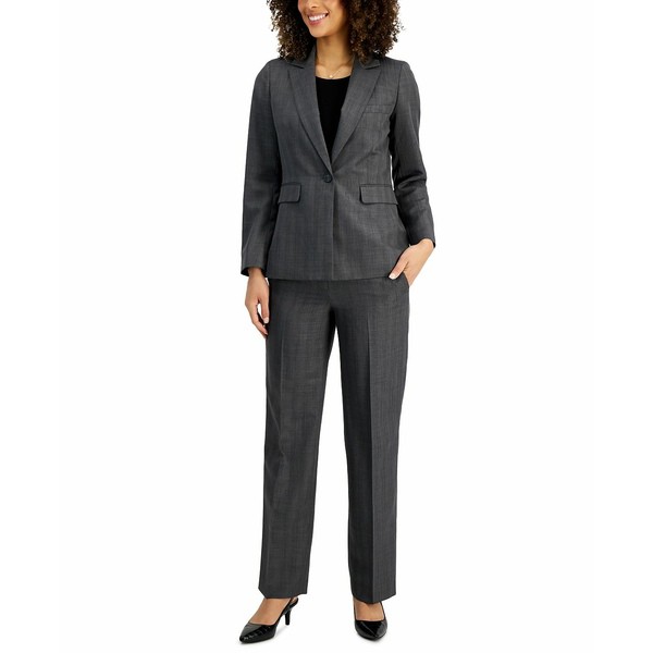 ル スーツ レディース カジュアルパンツ ボトムス Women's Straight-Leg Pantsuit, Regular & Petite Sizes Charcoal