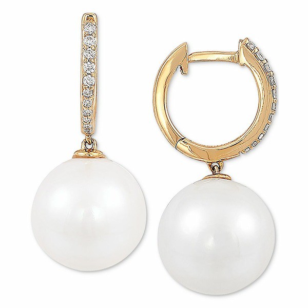 ホノラ レディース ピアス＆イヤリング アクセサリー Cultured White Ming Pearl (12mm) & Diamond (1/8 ct. t.w.) Drop Earrings in 14k