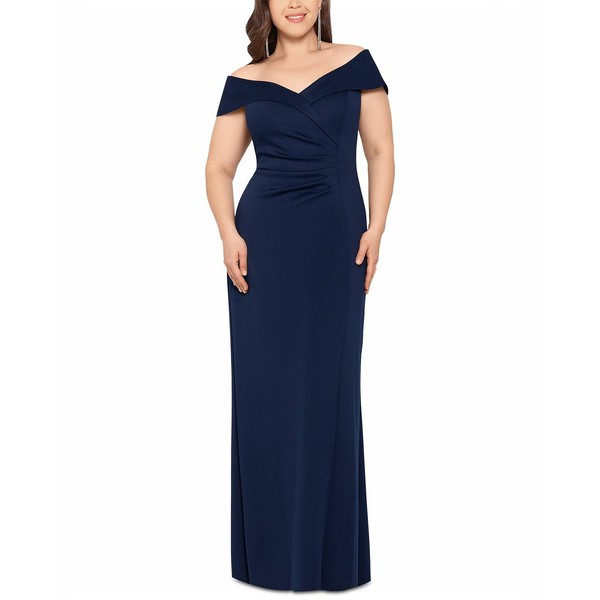 エスケープ レディース ワンピース トップス Plus Size Off-the-Shoulder Gown Navy Blue