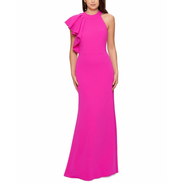 ベッツィ アンド アダム レディース ワンピース トップス One-Shoulder Halter Gown Fuchsia Pink