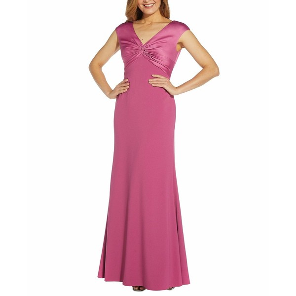 アドリアナ パペル レディース ワンピース トップス V-Neck Satin & Crepe Gown Rose Mauve