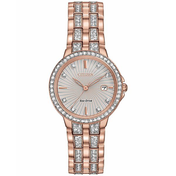 シチズン レディース 腕時計 アクセサリー Women's Eco-Drive Crystal Accent Rose Gold-Tone Stainless Steel Bracelet Watch 28mm EW23