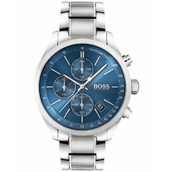 ボス メンズ 腕時計 アクセサリー Hugo Boss Men's Chronograph Grand Prix Stainless Steel Bracelet Watch 44mm 1513478 Silver