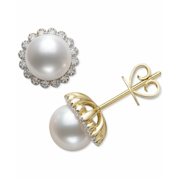 ベル ドゥ メール レディース ピアス＆イヤリング アクセサリー Cultured Freshwater Pearl (7mm) & Diamond (1/8 ct. t.w.) Halo Stud E