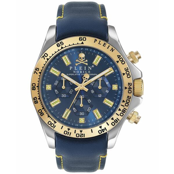 フィリッププレイン メンズ 腕時計 アクセサリー Men's Chronograph Nobile Two-Tone Blue Calf Leather Strap Watch 43mm Blue