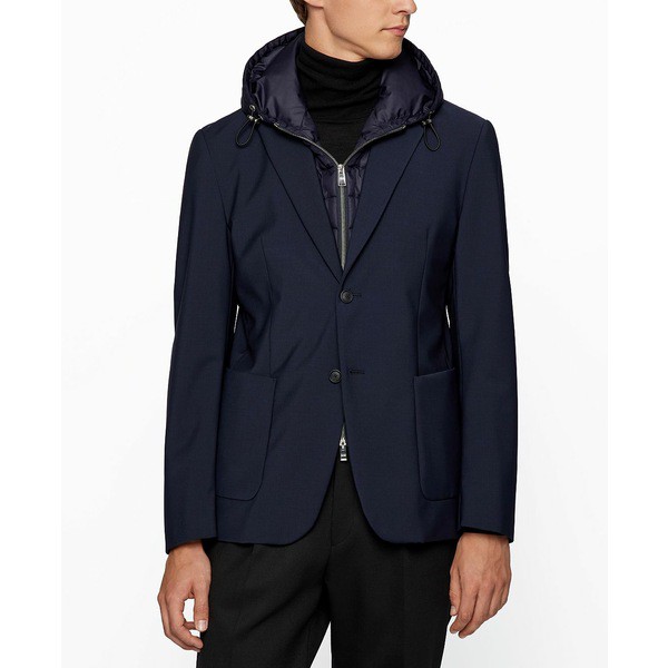 ヒューゴボス メンズ ジャケット＆ブルゾン アウター BOSS Men's Slim-Fit Padded Bib Jacket Dark Blue