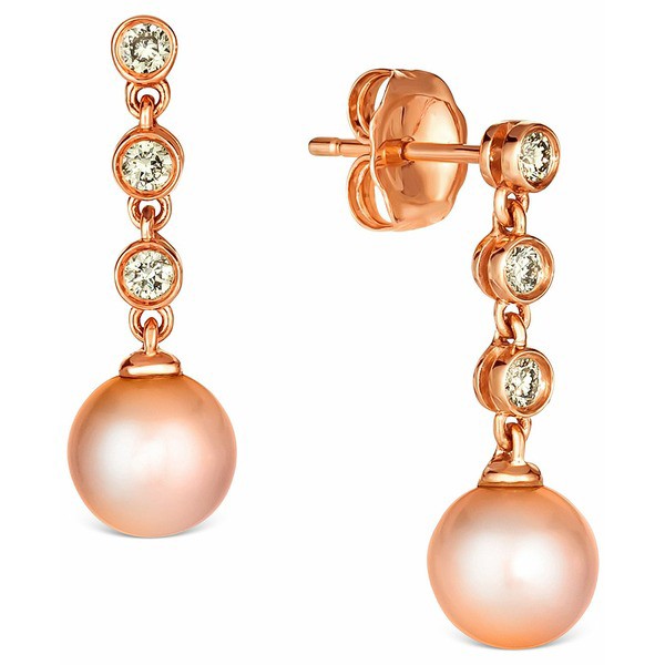 ルヴァン レディース ピアス＆イヤリング アクセサリー Strawberry Pearl (6mm) & Nude Diamond (1/6 ct. t.w.) Drop Earrings in 14k Ro