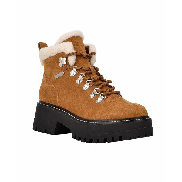 カルバンクライン レディース ブーツ＆レインブーツ シューズ Women's Kristel Lace-Up Hiker Fur Lug Sole Booties Cognac, Natural