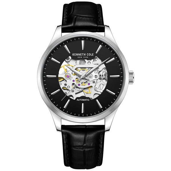 ケネスコール メンズ 腕時計 アクセサリー Men's Automatic Black Leather Strap Watch 42mm Black