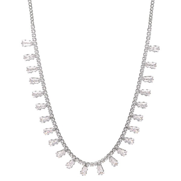 日本産 ジャニ ベルニーニ レディース ネックレス チョーカー ペンダントトップ アクセサリー Baguette Cubic Zirconia Bib Necklace Silver 新しい到着 Olsonesq Com