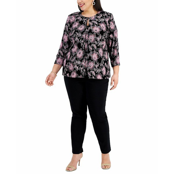 アレックスイブニングス レディース ワンピース トップス Plus Size Glitter Floral-Print Twin Set Black Shell Pink