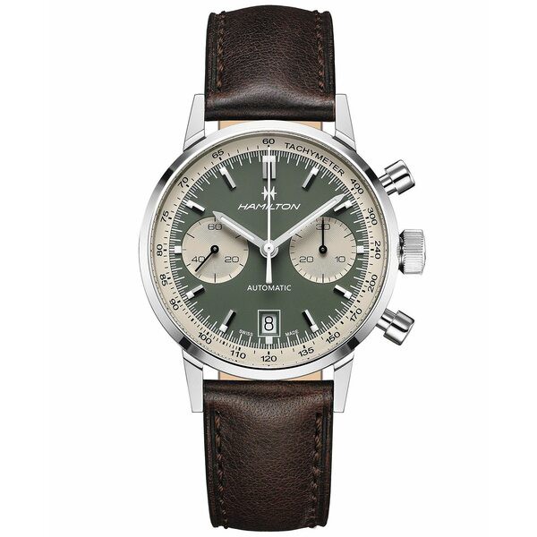 ハミルトン メンズ 腕時計 アクセサリー Men's Swiss Chronograph Intra-Matic Brown Leather Strap Watch 40mm Brown