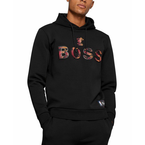 ヒューゴボス メンズ パーカー・スウェットシャツ アウター BOSS Men's NBA Miami Heat Cotton-Blend Hoodie Medium Black