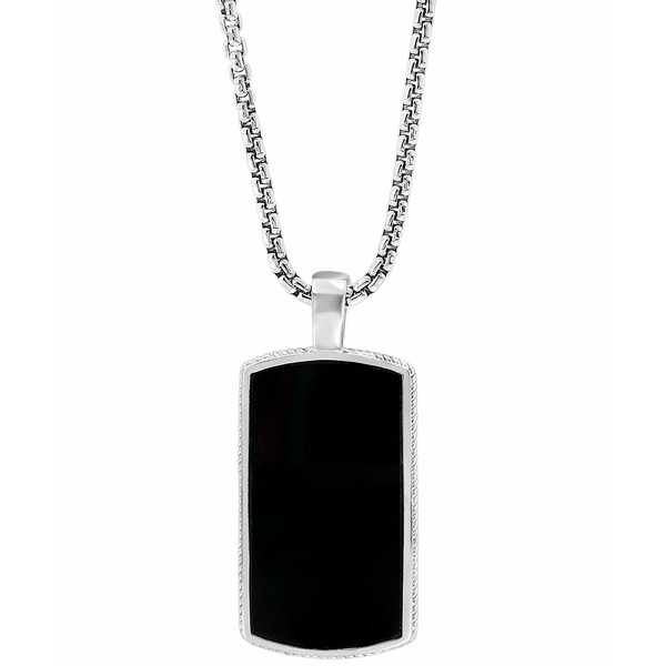 エフィー コレクション メンズ ネックレス・チョーカー アクセサリー EFFY® Men's Black Agate Dog Tag 22" Pendant Necklace in Ste