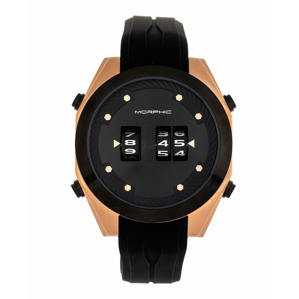 モルフィック レディース 腕時計 アクセサリー Women's M76 Series Drum-Roll Black Silicone Strap Watch, 46mm Rose Gold-Tone, Black