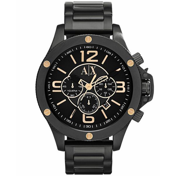 アルマーニ メンズ 腕時計 アクセサリー Men's Chronograph Black Stainless Steel Bracelet Watch 48mm Black