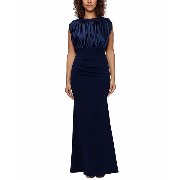 ベッツィ アンド アダム レディース ワンピース トップス Women's Satin Crepe Gown Navy