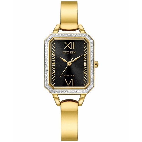 シチズン レディース 腕時計 アクセサリー Eco-Drive Women's Crystal Gold-Tone Stainless Steel Bangle Bracelet Watch 23mm Gold-tone