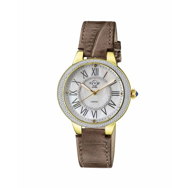 ジェビル レディース 腕時計 アクセサリー GV2 Women's Astor II Brown Leather Swiss Quartz Strap Watch 36mm Gold-Tone