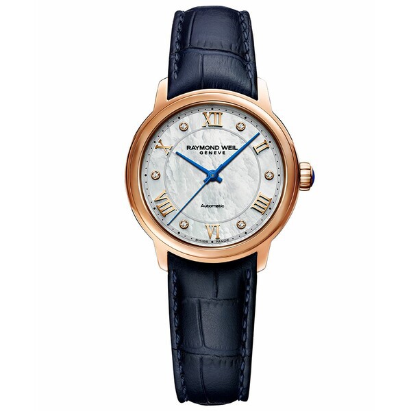 レイモンドウェイル レディース 腕時計 アクセサリー Women's Swiss Automatic Maestro Diamond Accent Blue Leather Strap Watch 31mm W