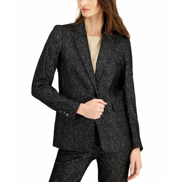 アンクライン レディース ジャケット＆ブルゾン アウター Metallic Single-Button Blazer Black/light Graphite