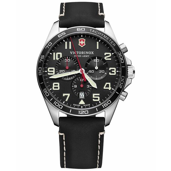 ビクトリノックス メンズ 腕時計 アクセサリー Men's Chronograph FieldForce Black Leather Strap Watch 42mm Black