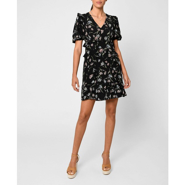 ニコルミラー レディース ワンピース トップス Women's Tossed Tulip V-Neck Mini Dress Black Multi