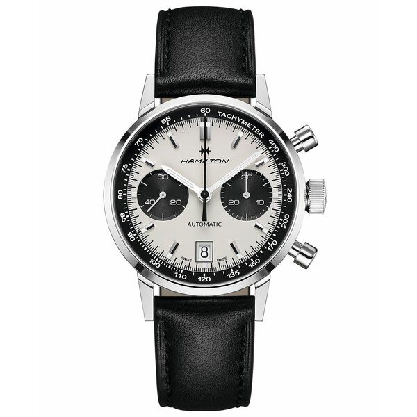 ハミルトン メンズ 腕時計 アクセサリー Men's Swiss Automatic Chronograph Intra-Matic Black Leather Strap Watch 40mm No Color