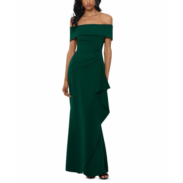 エスケープ レディース ワンピース トップス Ruffled Off-The-Shoulder Gown Hunter Green