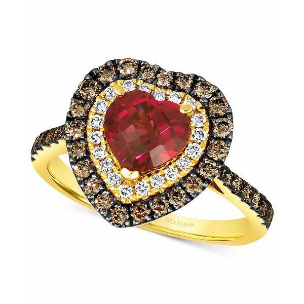 ルヴァン レディース リング アクセサリー Raspberry Rhodolite (1-5/8 ct. t.w.) & Diamond (5/8 ct. t.w.) Heart Halo Ring in 14k Gol