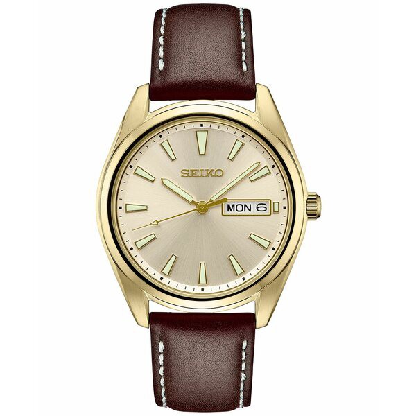 セイコー メンズ 腕時計 アクセサリー Men's Essentials Brown Leather Strap Watch 40mm Champagne