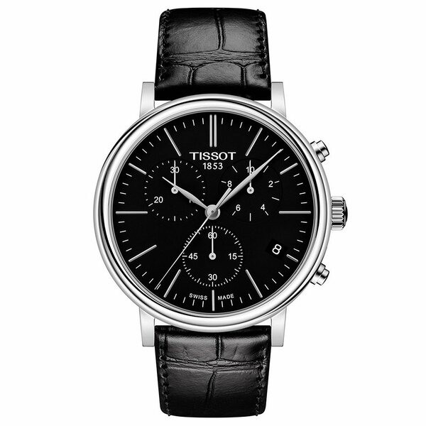 ティソット メンズ 腕時計 アクセサリー Men's Swiss Chronograph Carson Premium Black Leather Strap Watch 41mm Black