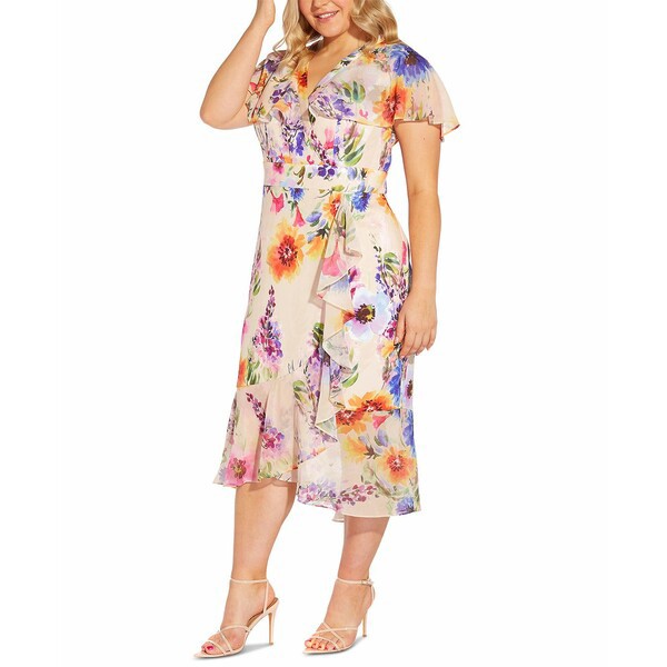 アドリアナ パペル レディース ワンピース トップス Plus Size Floral Ruffled Midi Dress Praline Multi