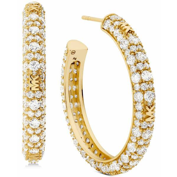 マイケルコース レディース ピアス＆イヤリング アクセサリー Pavé Medium Hoop Earrings, 1.38" Gold