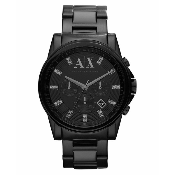 アルマーニ メンズ 腕時計 アクセサリー Men's Chronograph Black Stainless Steel Bracelet Watch 45mm Black