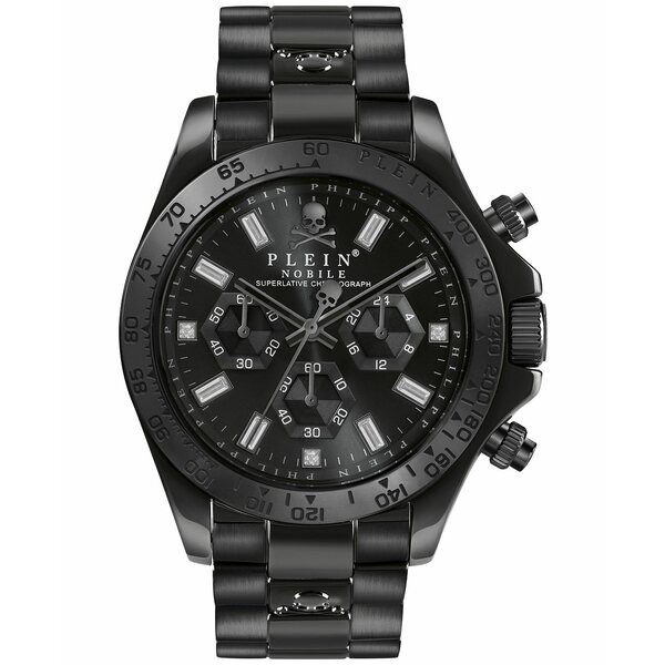 フィリッププレイン メンズ 腕時計 アクセサリー Men's Chronograph Nobile Black Stainless Steel Bracelet Watch 43mm Black